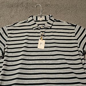 Peter Millar Navy Amd White Strioed Polo NWT